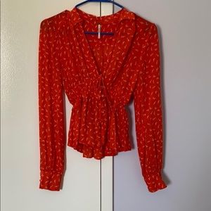 Free People collared blouse with ruched waist